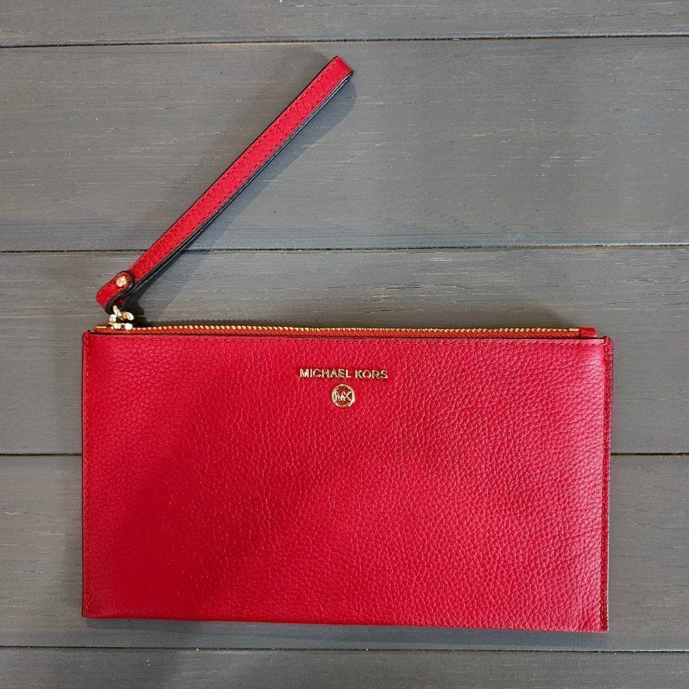 Michael Kors Women's Red Jet Set Charm Top Zip Leather Wristlet Size OS